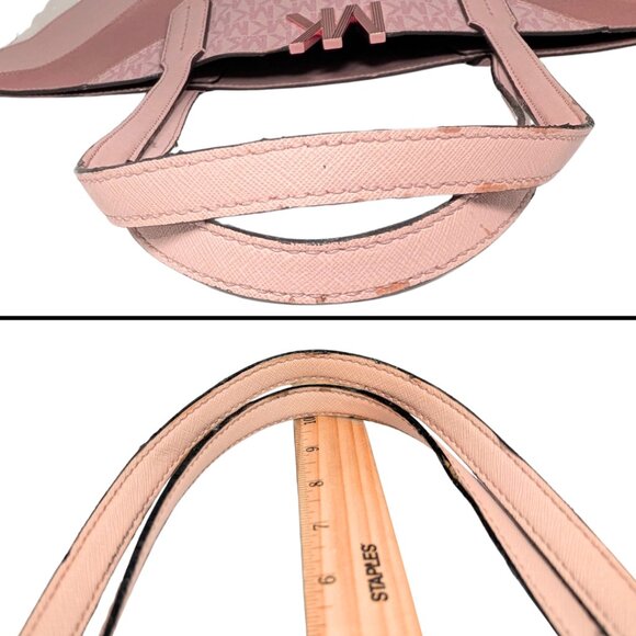 Michael Kors Montgomery MK Signature Leather Pink Rose Gold Chevron Large Tote - Picture 7 of 9